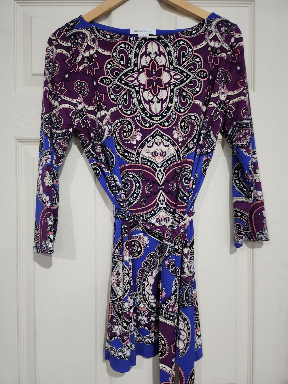 1017. Liz Claiborne Purple & Blue Paisley Belted Dress